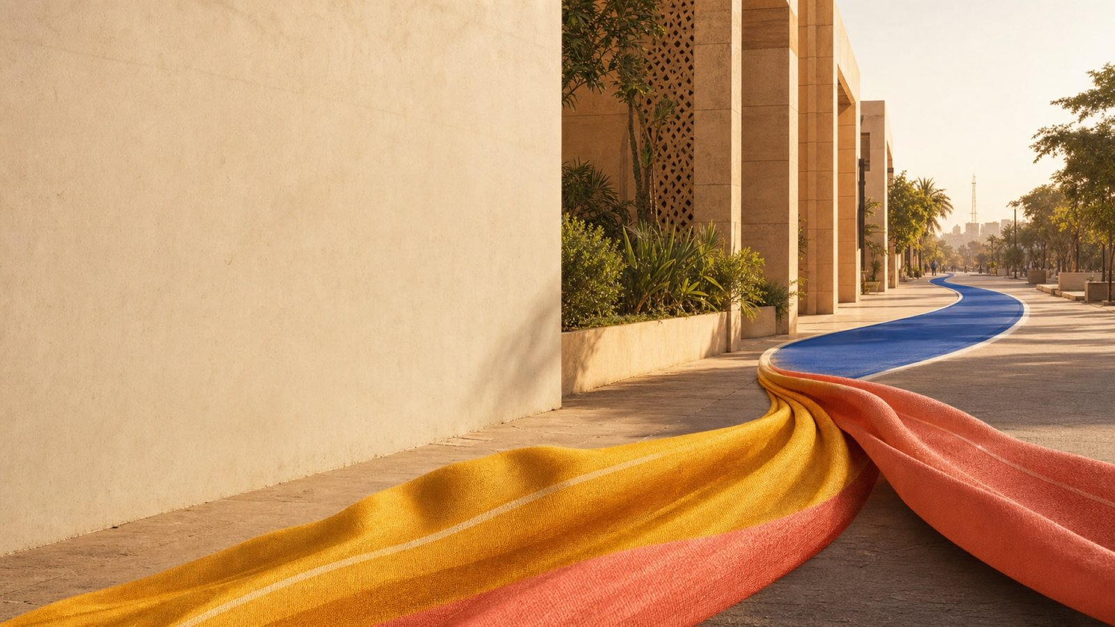 Des rubans textiles safran et hibiscus deviennent une trajectoire cobalt à Sotuba